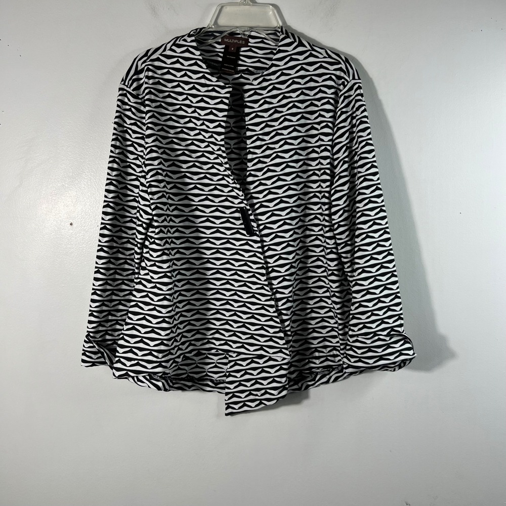 Womens Multiples Lagenlook Cropped Jacket Wavy Stripes Black White S Polyester